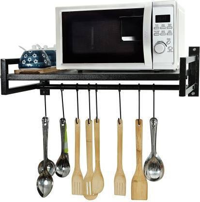 Microwave Wall Mounted Stand Holder Bracket with 4 Hooks Stainless Steel Microwave Oven Rack 