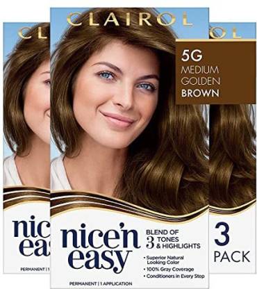 Clairol Nice N Easy Liquid Permanent Hair Dye 5g Natural Medium Golden Brown Color In India - How To Make Light Golden Brown Paint Colors