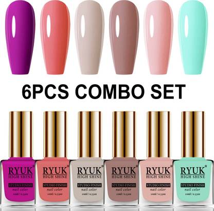 RYUK Long Shine HD Colors Nail Polish Combo Offer Set of 6 Pcs CODE-123 Bright Plum, Pink Peach, Light Nude, Brown, Rose Gold, Italian Sky Blue - Price in India, Buy RYUK RYUK Long Shine HD Colors Nail Polish Combo Offer Set of 6 Pcs CODE-123 Bright Plum, Pink Peach, Light Nude, Brown, Rose Gold, Italian Sky Blue - Price in India, Buy RYUK