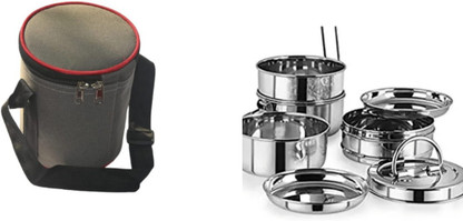 Steel lunch box for office with bag clearance
