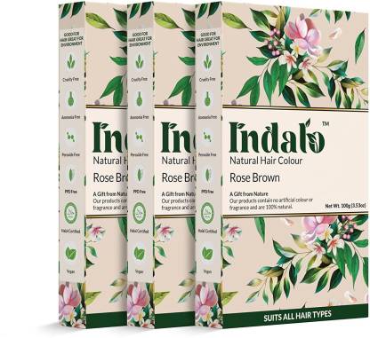Indalo Natural Hair Colour with Amla and Brahmi, No Ammonia, No PPD -  (300g, Pack of 3) , Rose Brown - Price in India, Buy Indalo Natural Hair  Colour with Amla and