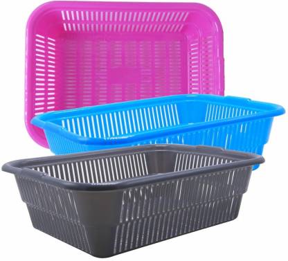 Morvi Plastic Natasha 1822 Bartan Tokra/Utensil Basket, 3 Pc, Pink Blue ...