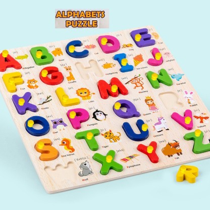 Kids/Toddler Peg Jigsaw Puzzles Baby Wooden Game Educational Toy "ABCD" 