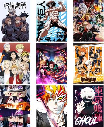 Pack of 18 Mix anime Poster Glossy | Set Anime HD+ Photos Unframed  |Includes adhesive