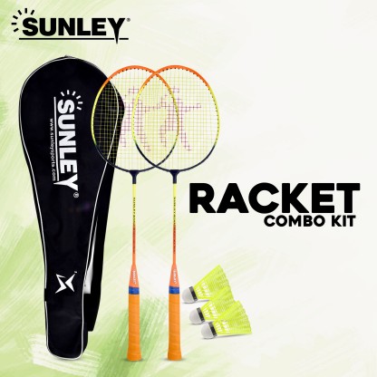 Badminton Racket Set of 2 with 3 Pieces Nylon shuttles with Full Cover 
