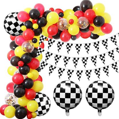 Bash N Splash Printed 126 Pc Red Black Yellow Checker Flag Balloon Garland Racing Theme Birthday Decor Balloon Balloon Flipkart Com