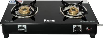 Khaitan 2 Burner BP Nano Premium MS Black Glass Manual Gas Stove  (2 Burners)