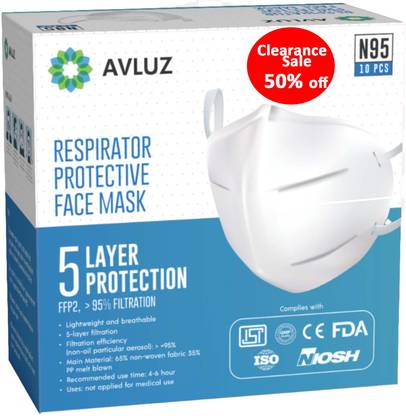 AVLUZ Free Size White N95 YELLOW STRAP Washable, Reusable Cloth Mask With Melt Blown Fabric Layer