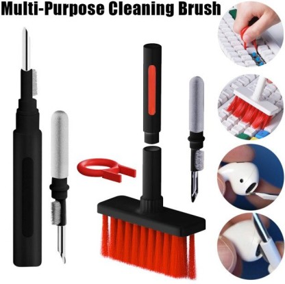 White Multi-Function Keyboard Cleaning Brush kit for Keyboard/AirPods/Computer/Cell Phone/Earphone/PC/Laptop 5 in 1 Keyboard & Earphone Cleaner with Key Puller 