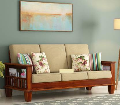 Shreya Decor Solid Wood 3 Seater Wooden, Wooden Sofa Decorating Ideas