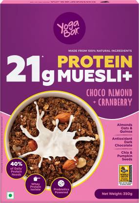 Yogabar High Protein Muesli- Choco Almond & Cranberry- 21g Protein Muesli Whey Protein Isolate- 350gm