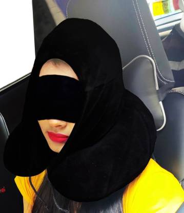 Juzzii Velvet Hoodie Neck Pillow With Eye Mask Combo for Road Trip and  Flight - Hoodie Neck Pillow & Eye Shade Black - Price in India |  Flipkart.com