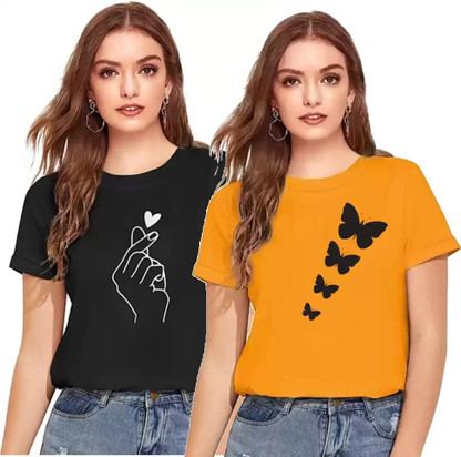 Graphic Print Women Black, Yellow T