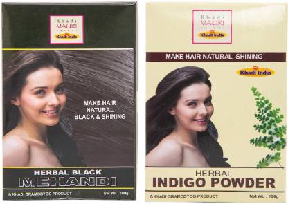 Khadi Mauri Herbal Black Henna & Indigo Powder, Provides Black Hair &  Nourishment, Pack of 2 - Price in India, Buy Khadi Mauri Herbal Black Henna  & Indigo Powder, Provides Black Hair