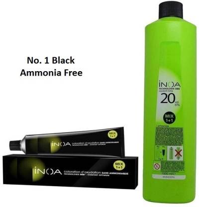 INOA Hair Colour No 1 Black 60 Gm, 1 Tubes + 1 Pc Developer 20 Vol 1000 Ml  , Black - Price in India, Buy INOA Hair Colour No 1 Black 60
