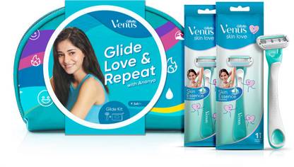GILLETTE Venus Skin Love with Skin Essence Womens Razor- 2 Razors + Beauty Pouch  (Pack of 2) at Rs. 191
