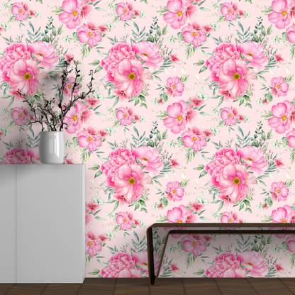 pink and green floral wallpaper