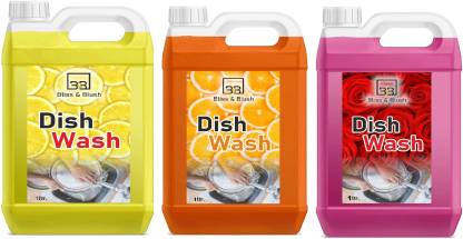 BLISS & BLUSH 1+1+1Ltr pink Dishwash with oil & washes off Kitchen Dish Cleaning Gel 3L Dish Cleaning Gel  (lemon,Pink,Orange, 3 x 1 L)