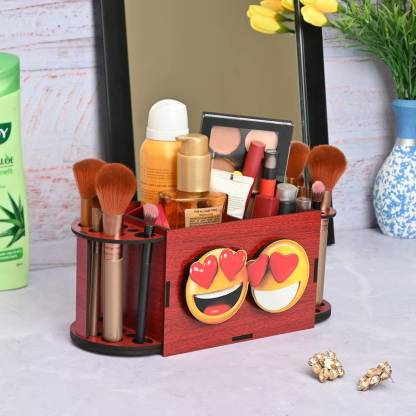 GIFT KYA DE Makeup Brush holder and organizer for dressing table keeps make  up brush nail polish lipstick eyeliner comb with cosmetic storage box (Love  Emojis) Vanity Box Price in India -