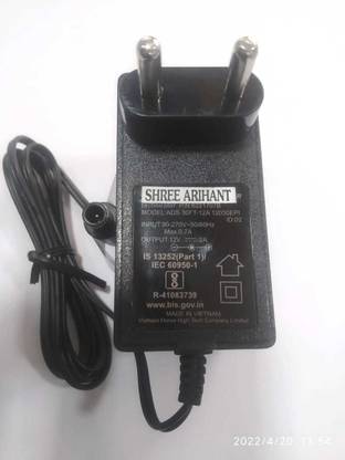 Shree Arihant 12V 2AMP POWER ADAPTER (CENTRE PIN DC CORD ) 22 W Adapter ...