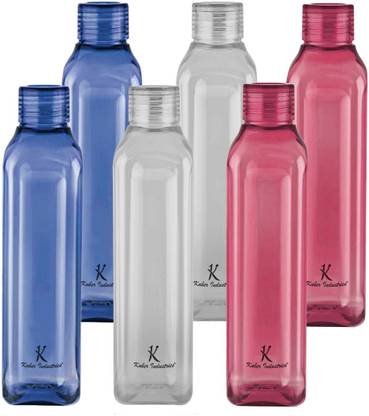 KUBER INDUSTRIES Square Bottle Pack of 6- Blue,Pink,Grey(2 pcs each) 1000 ml Bottle  (Pack of 6, Multicolor, Plastic)