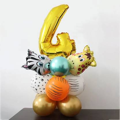 | Bash N Splash Printed Animal kingdom Jungle Safari Zebra giraffe Balloon Bouquet Number 4th Birthday Balloon - Balloon | Bash N Splash Printed Animal kingdom Jungle Safari Zebra giraffe Balloon Bouquet Number 4th Birthday Balloon - Balloon