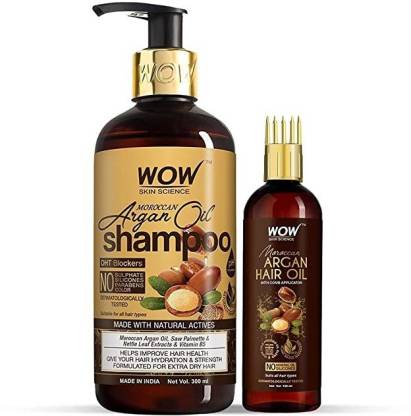 WOW SKIN SCIENCE Moroccan Argan Oil Shampoo + Moroccan Argan Hair Oil with  Comb Applicator - Net Vol 400mL Price in India - Buy WOW SKIN SCIENCE Moroccan  Argan Oil Shampoo +