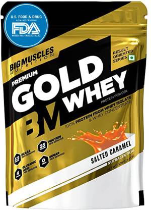 BIGMUSCLES NUTRITION Premium Gold Whey | 25g Protein Per Serving, 0g Sugar,5.5g BCAA Whey Protein  (500 g, Salted Caramel)