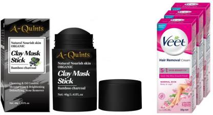 A Quints Charcoal Clay Mask Stick Oil Control With Veet Hair Removal Cream  Pack of 3 Price in India - Buy A Quints Charcoal Clay Mask Stick Oil  Control With Veet Hair