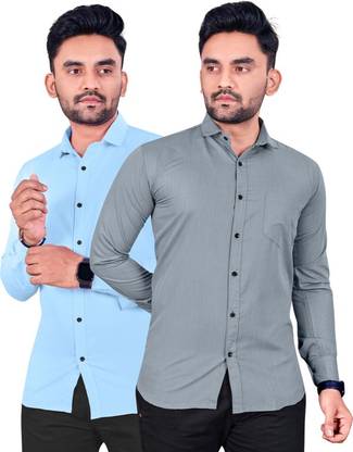 Men Solid Casual Grey Shirt