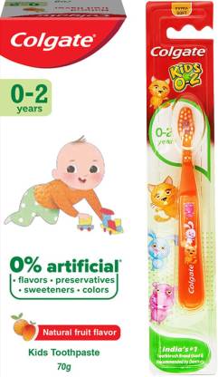 Colgate Kids (0-2 years) Extra Soft & Kids (0-2 years), Natural Fruit Flavour, Fluoride Free  (Multicolor)