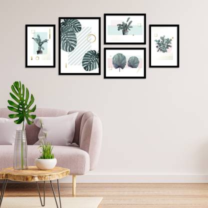 Painting Mantra Set Of 5 Green Tropical Plant Framed Art Print Paintng For Home Decor Digital Reprint 20 Inch X 47 In India - Home Decor Framed Art