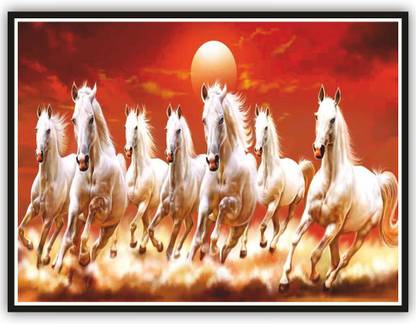 Seven White Horses Running at Sunset Wall Sticker Waterproof Vinyl Poster_K24 Paper Print - Animals posters in India - Buy art, film, design, movie, music, nature and educational paintings/wallpapers at Seven White Horses Running at Sunset Wall Sticker Waterproof Vinyl Poster_K24 Paper Print - Animals posters in India - Buy art, film, design, movie, music, nature and educational paintings/wallpapers at