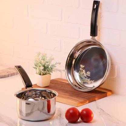 Flipkart SmartBuy 2 pc Stainless Steel Sauce Pan and Fry Pan Cookware Set  (Stainless Steel, 2 – Piece)