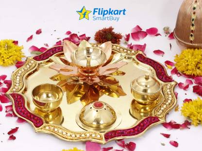 Flipkart SmartBuy Designer Brass Pooja Aarti Thali, Poojan,Spiritual Gfit Item, 10'' Inch Brass