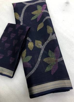 Floral Print Fashion Cotton Linen Saree