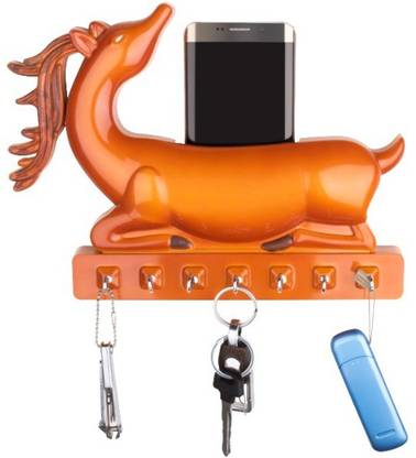 Ellipsis UNICORN SHAPED MULTIPURPOSE WOODEN COLOUR KEY HOLDER /CARD HOLDER /MOBILE HOLDER Plastic, Steel Key Holder