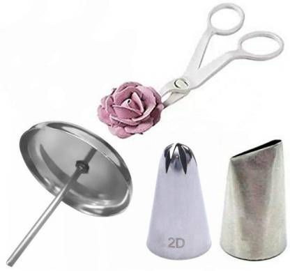 kyamison 2D+127 with 1 Plastic Cake Flower Nail Lifters & 1 Cake Flower Stand Nail Stainless Steel Quick Flower Icing Nozzle