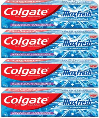 Colgate Maxfresh Blue Gel Peppermint Ice Toothpaste  (600 g, Pack of 4)