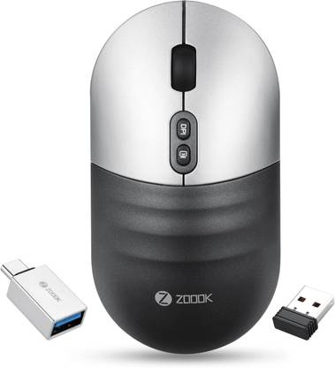 Zoook Jaguar / Rechargeable / 3 Adj. DPI / AutoShut / with Type C Converter Wireless Optical Mouse  (2.4GHz Wireless, Silver Grey) at Rs. 549