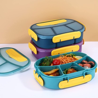 FTVOGUE 4pcs/ Set Round Silicone Safe Durable Foldable Portable Lunch Box Bento Tableware 01 