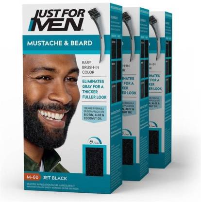 JUST FOR MEN Mustache & Beard Beard Color ing for Gray Hair with Brush ,  Jet Black - Price in India, Buy JUST FOR MEN Mustache & Beard Beard Color  ing for