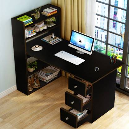 KAWACHI Office Computer Laptop Desk Writing Study Table with 4 Shelves  Storage 3 Drawers Engineered Wood Computer Desk Price in India - Buy  KAWACHI Office Computer Laptop Desk Writing Study Table with