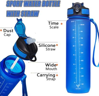 RIANZ 1 LTR Motivational Water Bottle Sipper with Time Markings 900 ml ...