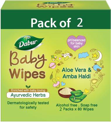 Dabur Baby Wipes with Moisture Lock Cap |Contains Aloevera| No Parabens & Phthalates  (160 Wipes)