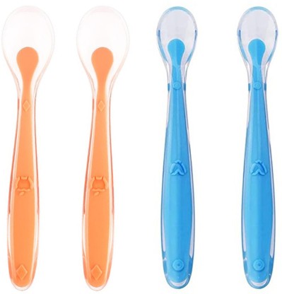 Best Infant Gift Set 4 Pack Baby Spoons BPA Free Kirecoo Soft-Tip First Stage Silicone Self Feeding Training Spoons with Travel Case for Infant Baby 