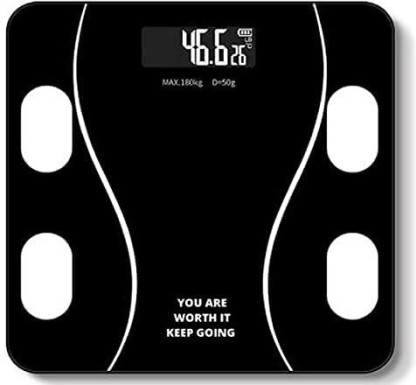 Bathroom Electronic Weighing Scale Square Black Tempered Glass/25mm LCD Display 