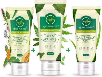 GreenVedic Pimple Pigmentation Cream, Neem Face Wash And Aloe Vera Gel ( COMBO OF 3 ITEMS)