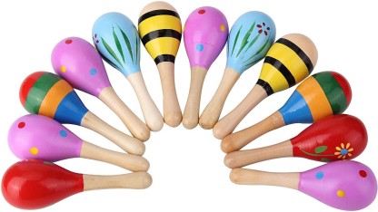 6PCS Wooden Percussion Musical Egg Maracas Egg Shakers With Assorted colors Lovely Pattern 