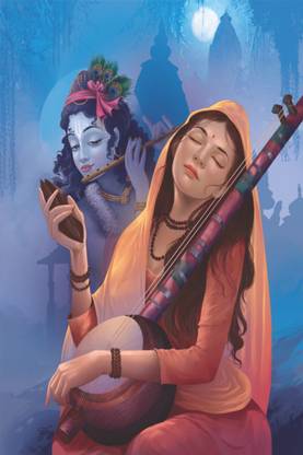 Beautiful Mira Bai And Her Devotion For Lord Krishna Paper Print Poster Fully Waterproof Laminated
